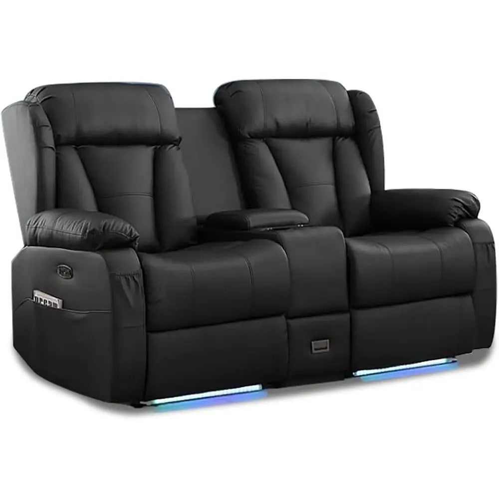 66 Power Reclining Loveseat Sofa with Home Theater Features, USB/Type-C Ports, Storage, Cup Holders, and LED Lights for RVs and