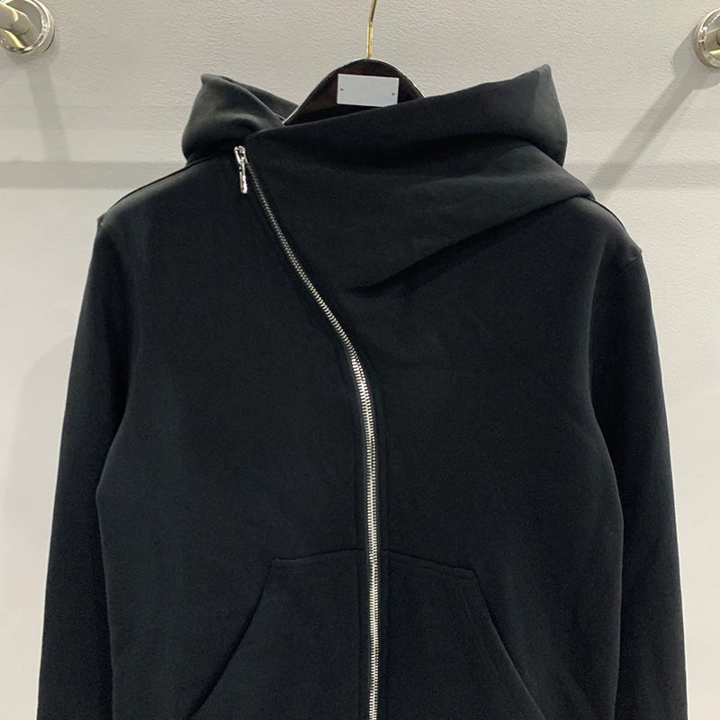 Autumn Zipper Design Black Hoodies Men's Women's Sportswear Jacket American Rock Hip Hop Street Wear Elastic Knitted Coats