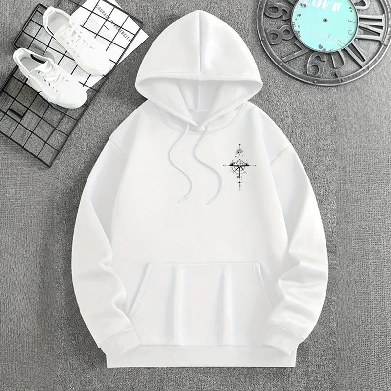 Vintage Compass Printing Hoodies for Men Hooded Long Sleeve Pullover Spring and Autumn Daily Casual Sports Tops Men's Clothes