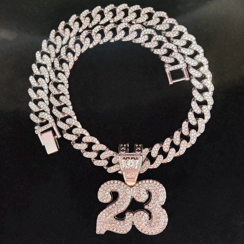 Men Women Hip Hop Number 23 Pendant Necklace With 13mm Crystal Cuban Chain HipHop Iced Out Bling Necklaces Fashion Charm Jewelry