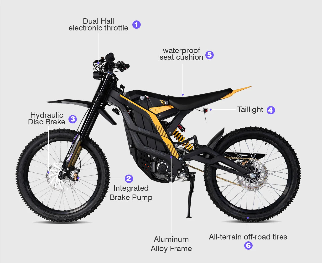 All-Terrain High-Speed Electric Dirtbike With 10000W Central Motor Full Suspension Aluminum Alloy Frame Lithium Battery