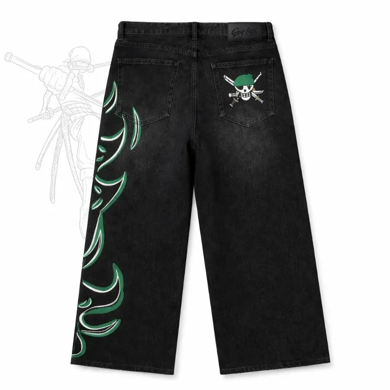 Anime Graphic Wide Leg Jeans Men Streetwear Hip Hop Baggy Denim Pants Harajuku Y2K Loose Straight Trousers Women Unisex Print