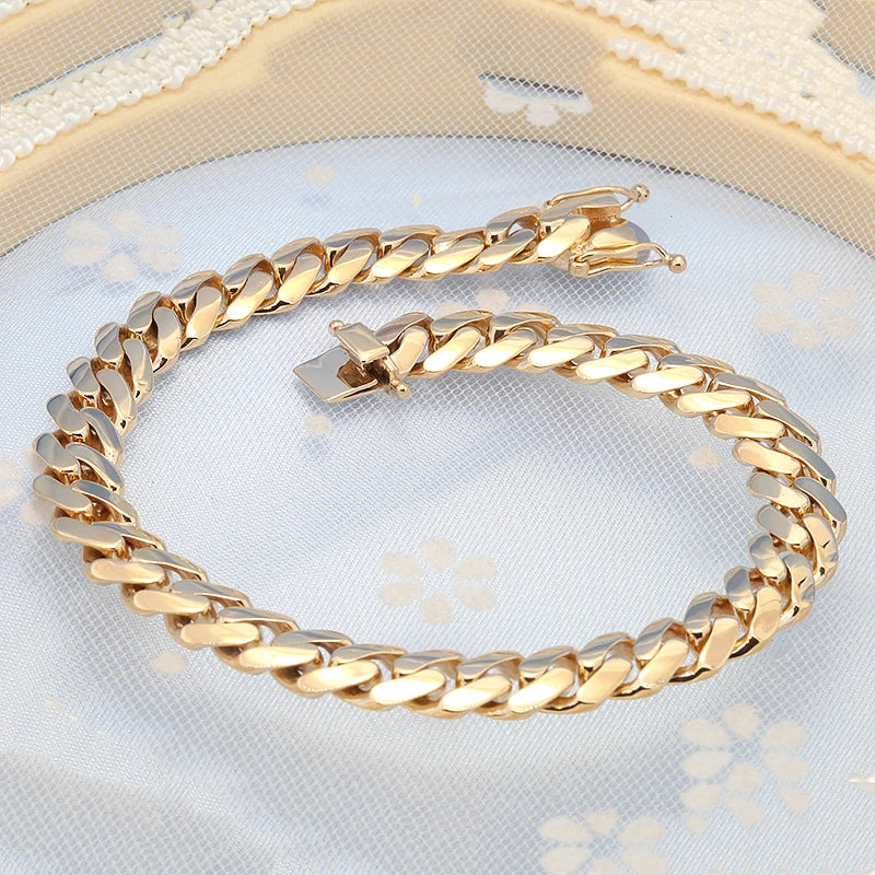 AEAW Miami Cuban Chain Necklace Bracelet 8mm For Men's Solid 10K Gold Punk Necklace Choker Link Chain Hip Hop Jewelry Gift