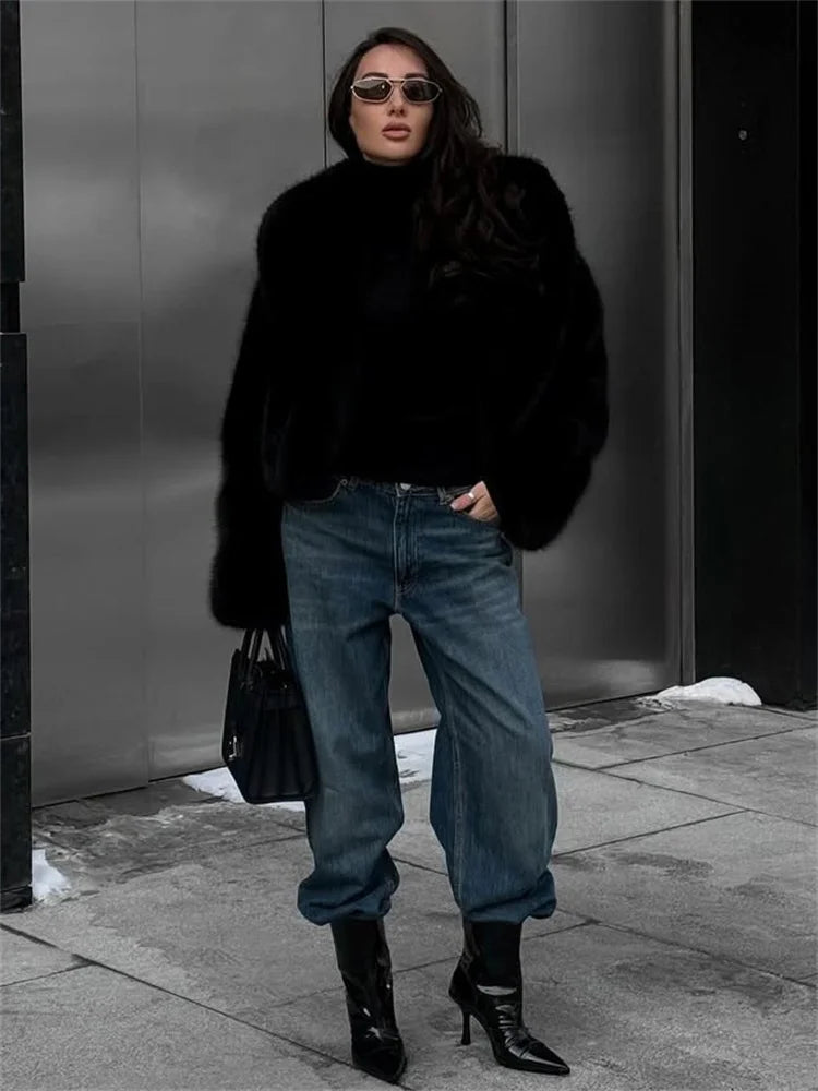 Tossy Winter Fashion Fur Feather Outwear For Women Lapel High Waist Warm Loose Long Sleeve Commute Coat Female Fur Feather 2025