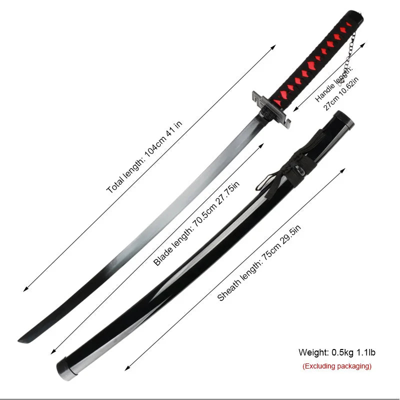 104Cm/41Inch New Anime Katana Ichigo Bankai Zangetsu Cosplay Japanese Ninja Sword Black Blade Halloween Roleplaying Weapons