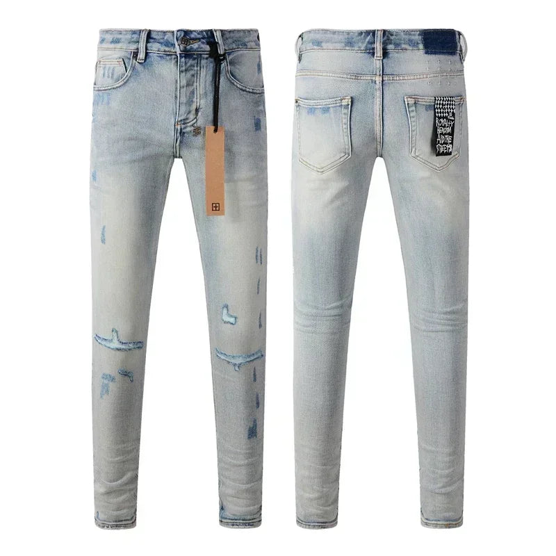 2025 KSUBI Men Personality Multi-style Low Rise Elastic Skinny Denim Pants American Style Ripped Trousers Jeans