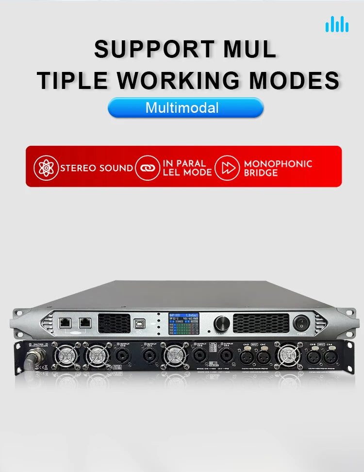 Paulkitson Professional 4channel Digital Power Amplifier Silicon Carbide Class D Power Amplifier Stable 2Ω 4x6800w For Speakers