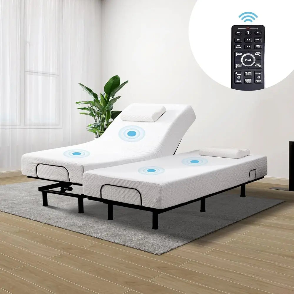 Ergonomic Split King Adjustable Bed Base with Massage, Wireless Remote, LED Light, USB Ports, Easy Assembly