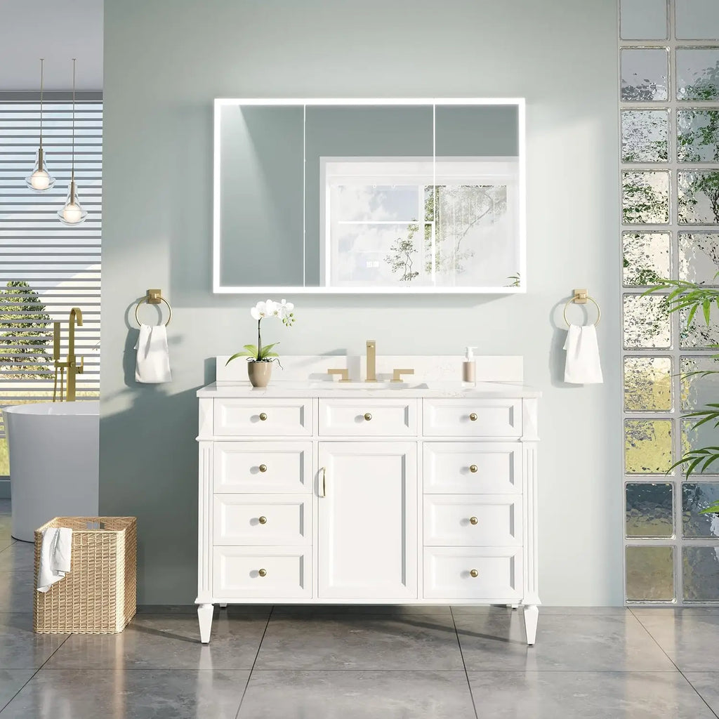 48" X 30" LED Medicine Cabinet with Mirror, 3X Magnifiying Mirror Cabinet, Defogging/Dimmable Bathroom Mirrored, Customized