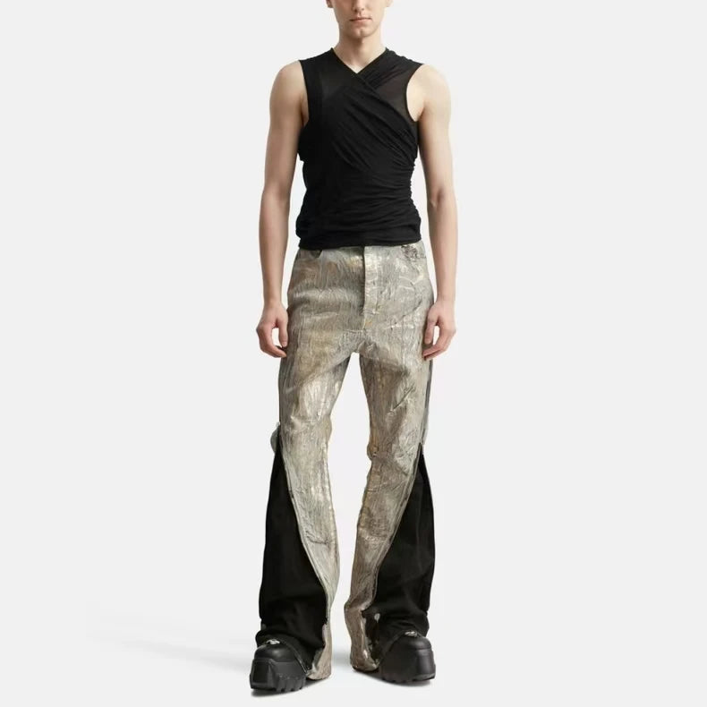 High Street RO Denim Pants Men's Hot Stamping Zipper Dark Style Street New Style Hot Stamping Bull Streetwear Jeans Pant