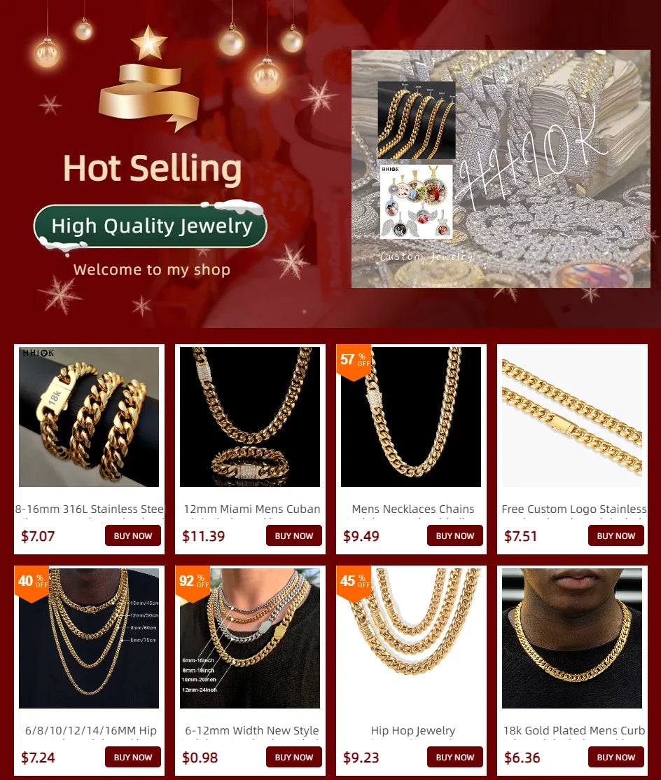 8-16mm 316L Stainless Steel Hip Hop Jewelry Curb Miami Cuban Link Chain Necklace Bracelet Gift for Men Women