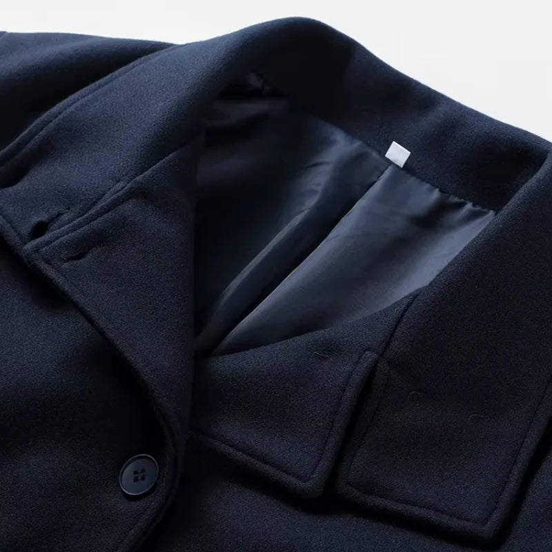 Urban Black Woolen Blend Coats Women Stand Collar Single-breasted Long Sleeve Thick Warm Jacket 2025 Autumn Winter Lady Outwear