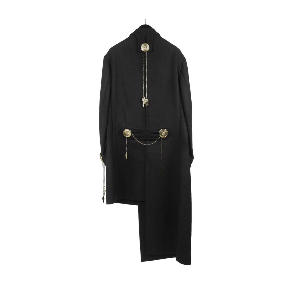 TOP-YAMAMOTO Japanese original design Dark niche black gold buckle loose asymmetric wool coat