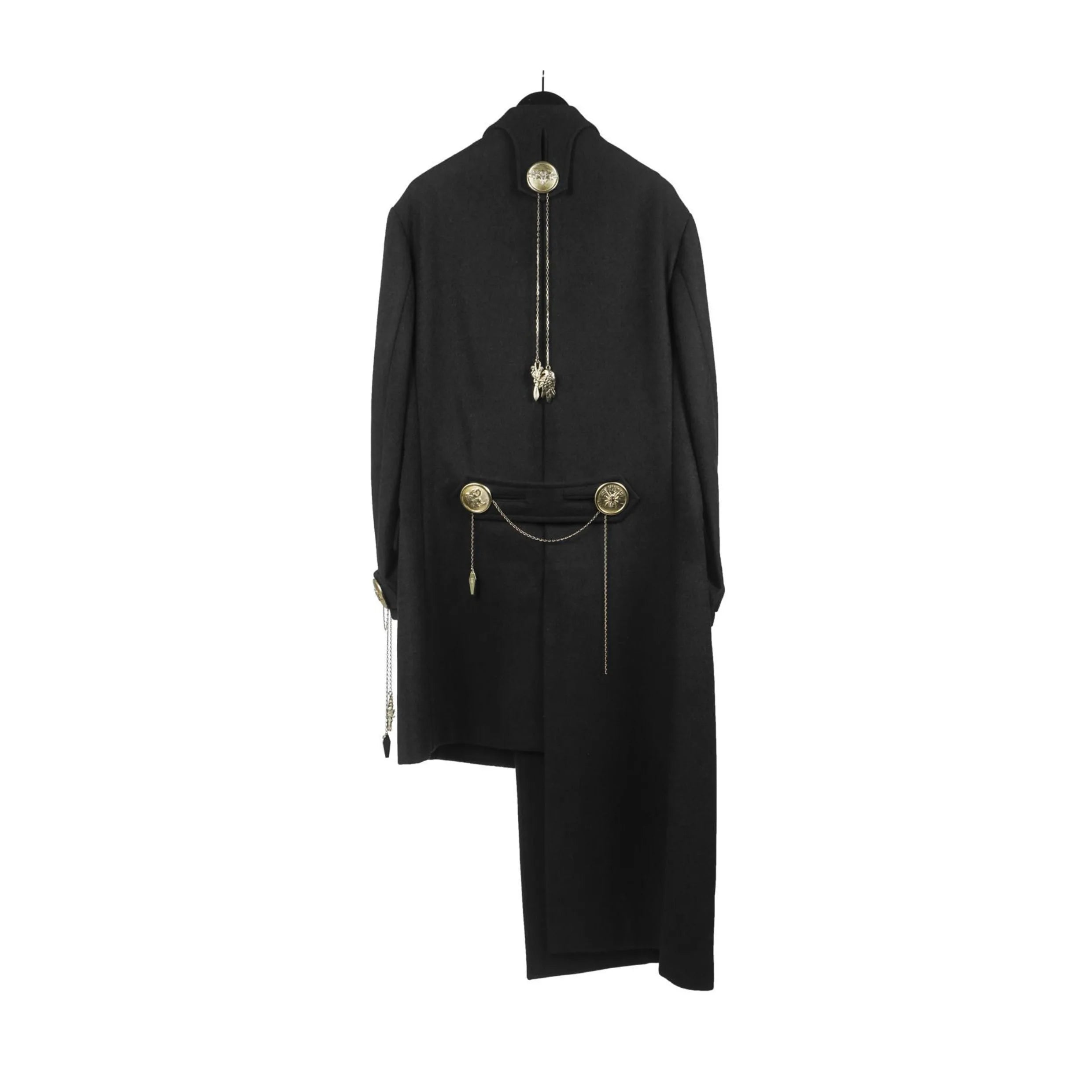 TOP-YAMAMOTO Japanese original design Dark niche black gold buckle loose asymmetric wool coat