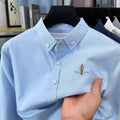 Light luxury fashion men's long sleeve shirt brand cartoon embroidery high-quality business casual solid color golf lapel top
