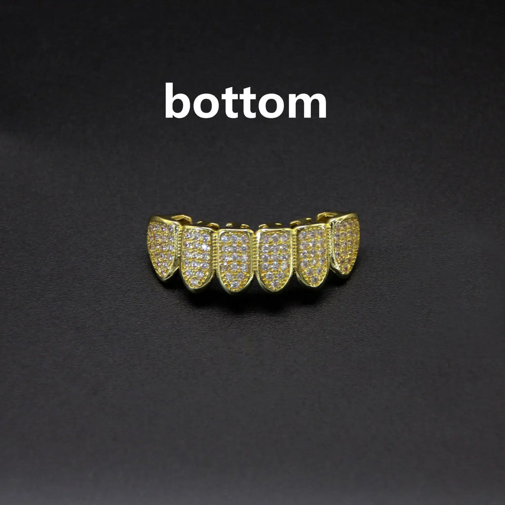 HipHop CZ Teeth Set For Unisex Top Bottom Mouth Gold Silver Color Teeth Tooth Cap Removable Dental Fashion Jewelry