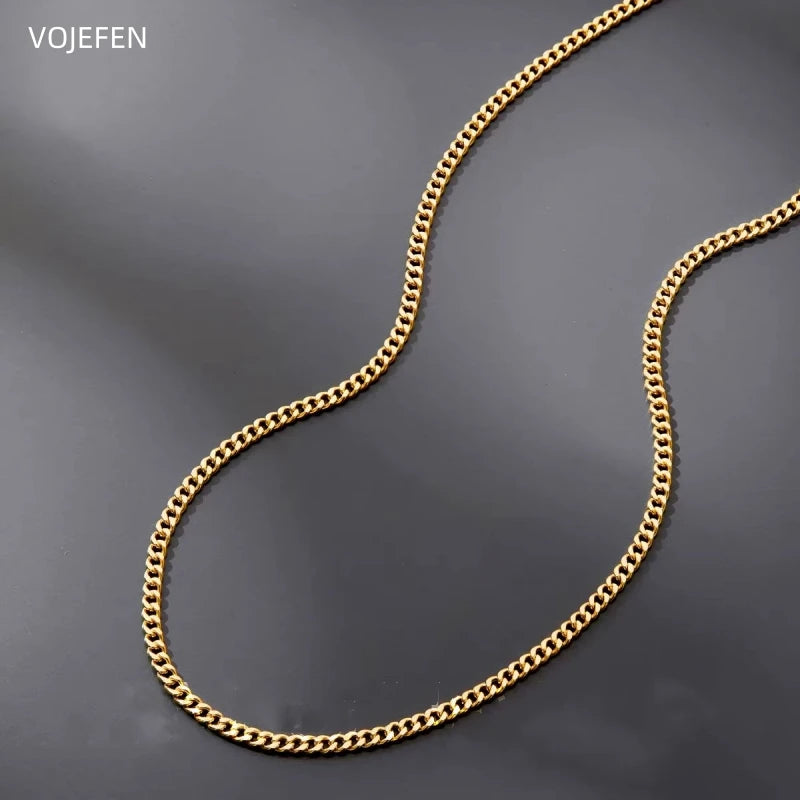 VOJEFEN 14K Solid Gold Necklace Genuine 585 Pure Gold Cuban Chains Luxury High Quality Designer Jewelry Women/Mens Accessories