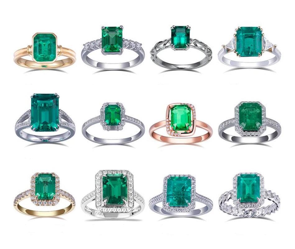 Square Emerald Cut Lab Grown Emerald Ring Three-stones 18K White Gold Lab Grown Emerald Ring Men Jewelry Gift