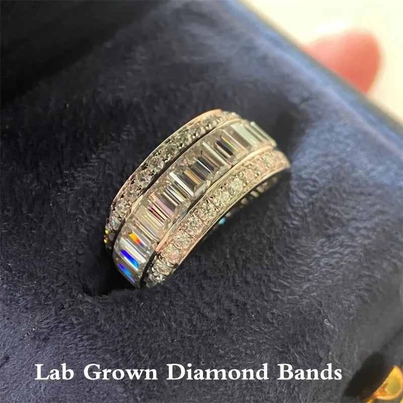 9.24ctw Emerald & Round Cut DEF-VS VVS Lab Grown Diamond Men’s Band 10K 14K Gold Bands Gift for Him