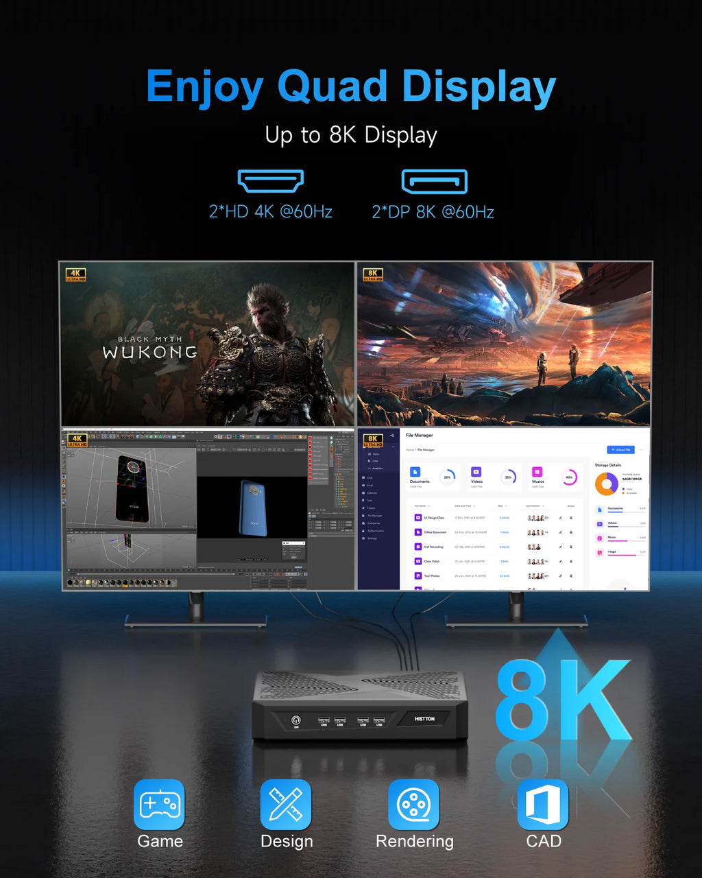 Hystou Mini Gamer Dedicated PC GT RTX 3050 GDDR6 Core i5 i7 13th Gen  HD 4K DP 8K 4 Display Win 11 Gaming AI Desktop Computer