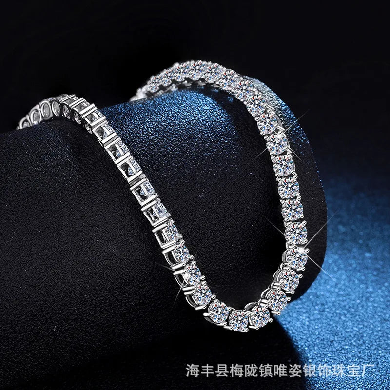 Bulk High-End Hip-Hop Necklace, PT950 Platinum Moissanite Tennis Style, Unisex Aesthetic Luxury Jewelry