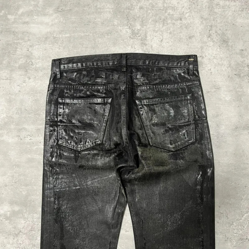 HKSH Autumn New Men Tide Dark Vintage Stylish Damage Waxed Denim Pants Handmade Hole High Street Jeans Straight Chic Ins HK17722