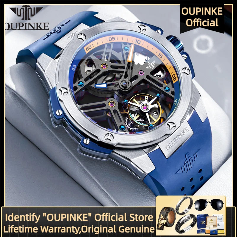OUPINKE 8003 Tourbillon Watch Luxury Brand Automatic Mechanical Watch Original Waterproof Silicone Men's Watch Reloj Hombres
