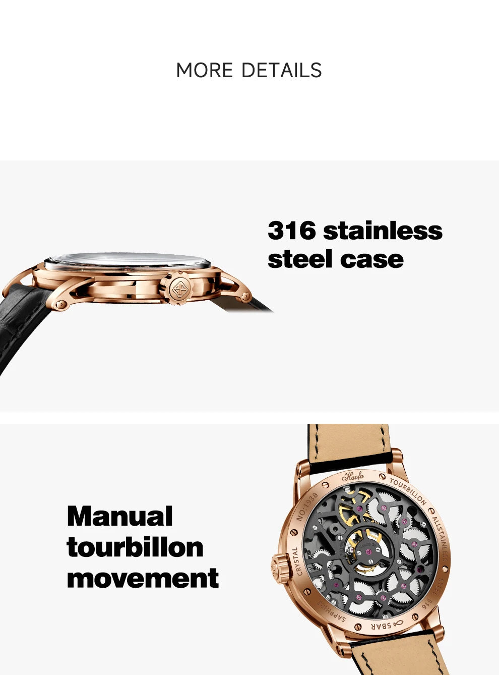 Haofa Center Tourbillon Movement Men Watches Skeleton Flying Tourbillon Mechanical Luxury watches for man  Sapphire