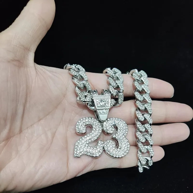 Men Women Hip Hop Number 23 Pendant Necklace With 13mm Crystal Cuban Chain HipHop Iced Out Bling Necklaces Fashion Charm Jewelry