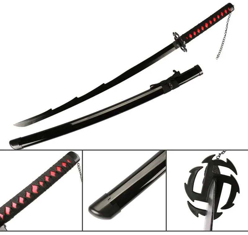 104Cm/41Inch New Anime Katana Ichigo Bankai Zangetsu Cosplay Japanese Ninja Sword Black Blade Halloween Roleplaying Weapons