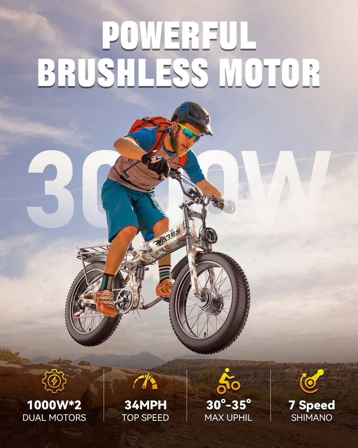 2000W Electric Bike 24" Fat Tire E-bike 32MPH 52V 25Ah Ebike for Adults