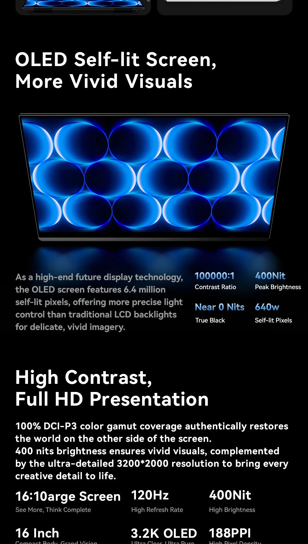 EHOMEWEI RO Series Pro 16" 3K 120Hz Touch Portable Monitor 100% DCI-P3 Active Stylus USB-C HDMI External Display Windows Mac