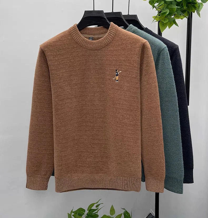 High quality men's round neck knitted sweater autumn winter new Korean style fashion cartoon embroidery thick casual pullover