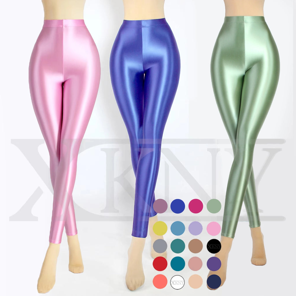 XClocKNYoung satin glossy pants High Waist Sport Women Fitness Shiny Yoga Pants Tights Leggings High Elastic glossy leggings