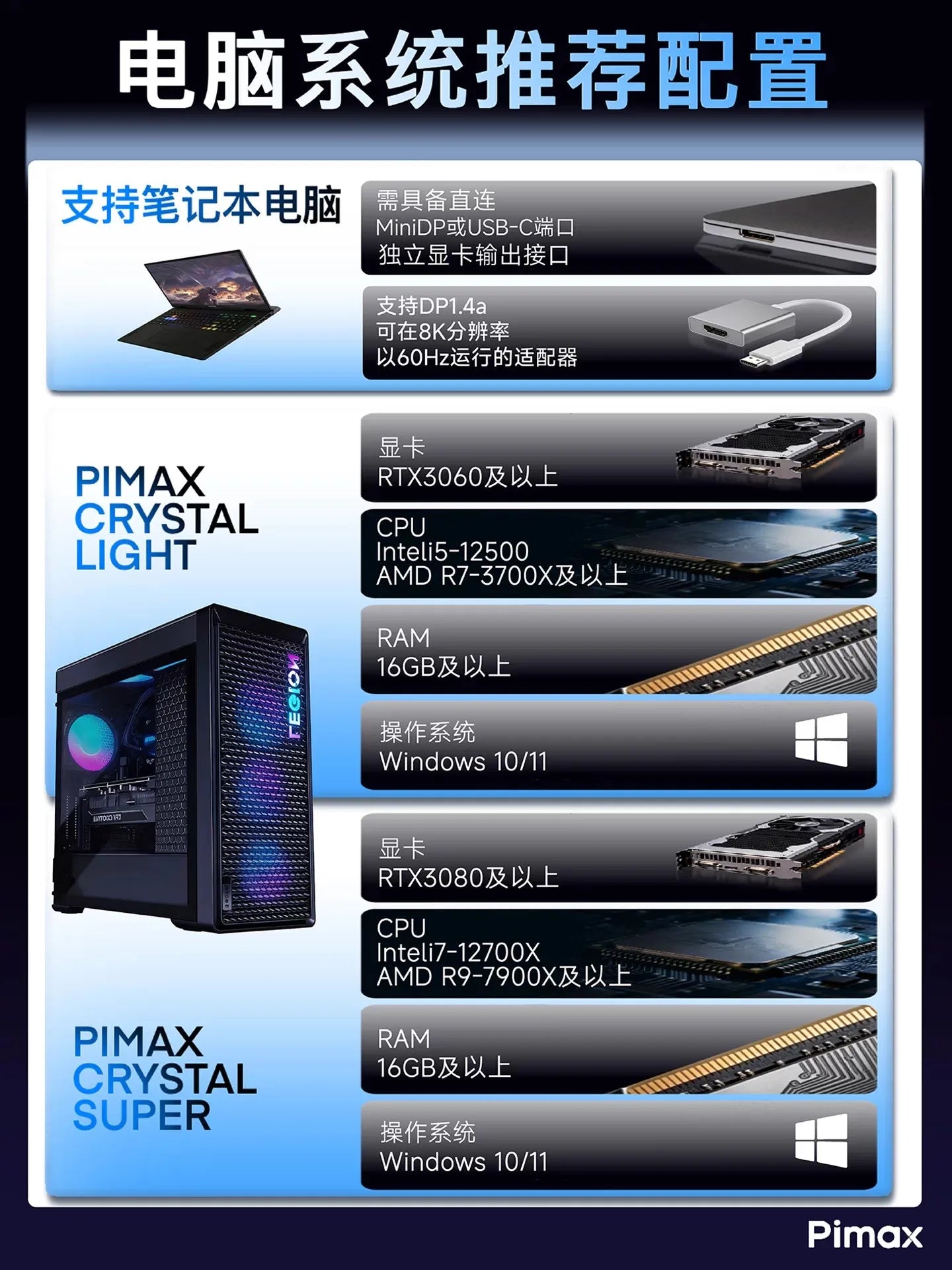 8K Micro OLED Pimax Crystal Super Mini Pie Crystal VR Glasses Gaming Equipment 3D Panoramic SteamVR PC Specific PCVR