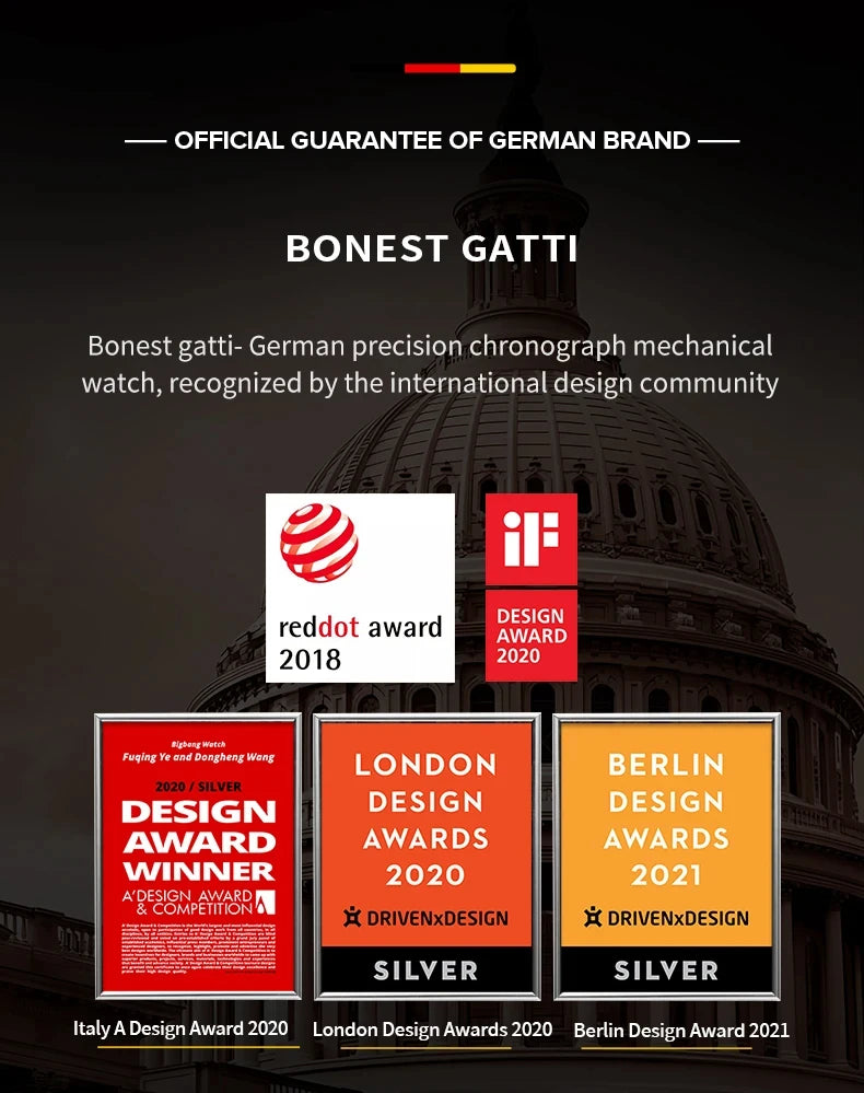 BONEST GATTI Brand BG7004 Mechanical Wristwatches Automatic Movement Luxury Sapphire Watches Skeleton Watches For Men