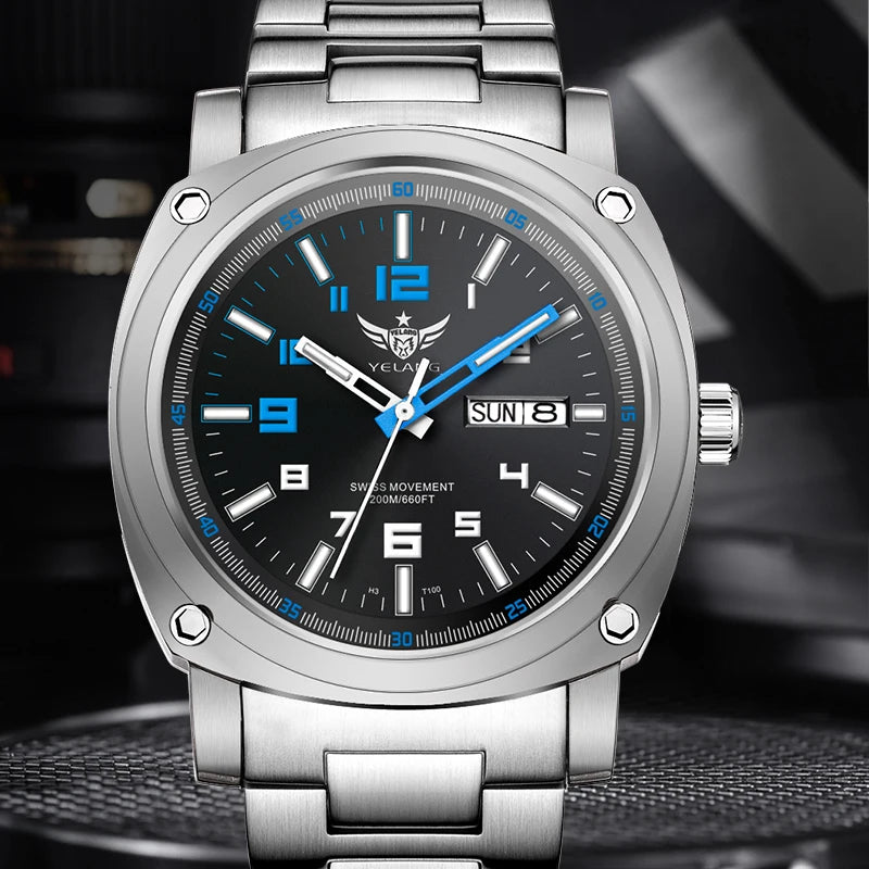 YELANG Men Automatic Watches Titanium Alloy Case H3 T100 Gas SelfLuminous 200M Waterproof Mechanical Wristwatch Sapphire V3.4