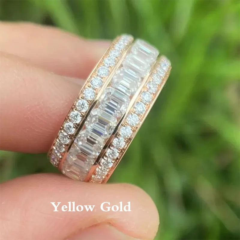 9.24ctw Emerald & Round Cut DEF-VS VVS Lab Grown Diamond Men’s Band 10K 14K Gold Bands Gift for Him