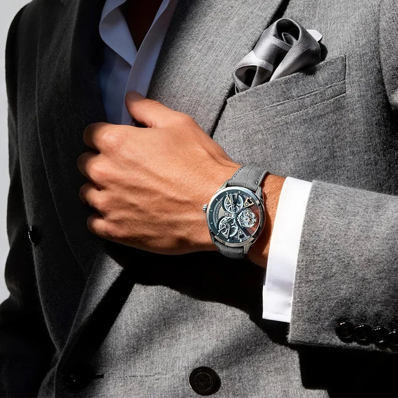 AGELOCER Free-sprung Balance Manta Tourbillon Watch Gold Watch Men's Luxury Skeleton Manual Mechanical Watch Gifts for Men