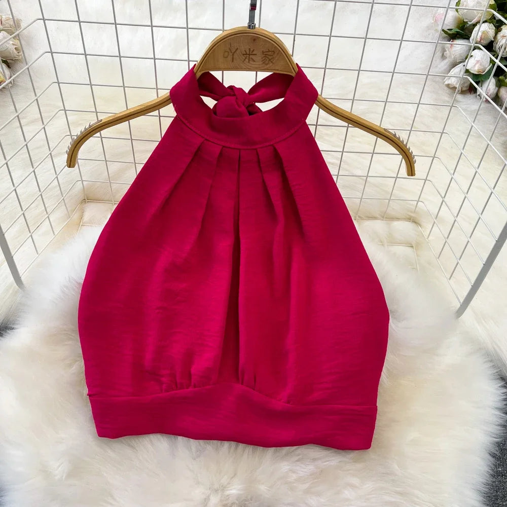 Green/Black/Red 2026 New Summer Two Piece Set Women Sexy Strap Short Tops + High Waist Wide Leg Pants Female Suit New
