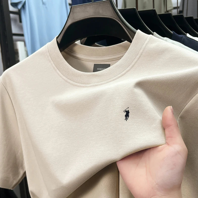 High end silky cotton breathable short sleeve T-shirt men summer designer Paul brand embroidered fashion casual round neck top