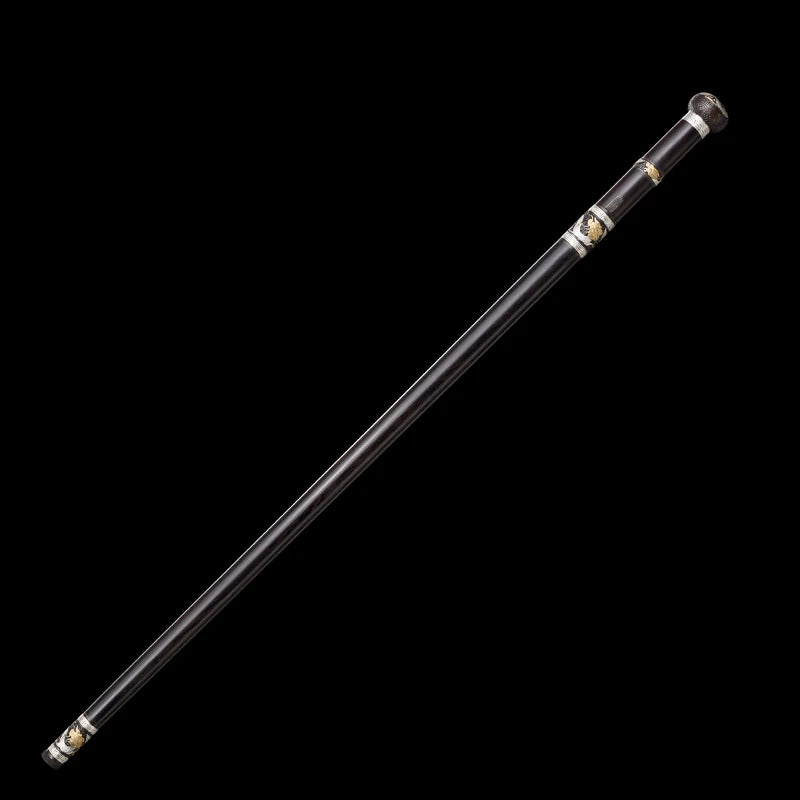 Medieval Staff Sword Folded Steel Damascus Blade Sharp Real Ebony Wood Scabbard Walking Stick Gold Silver Plating Dragon Katanas