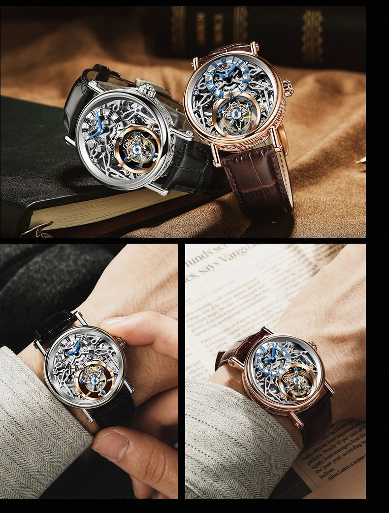 Haofa Tourbillon Watch for Men CNC Classical Texture Engraving Sapphire Manual Skeleton Movement Mechancial Watch Business 1602