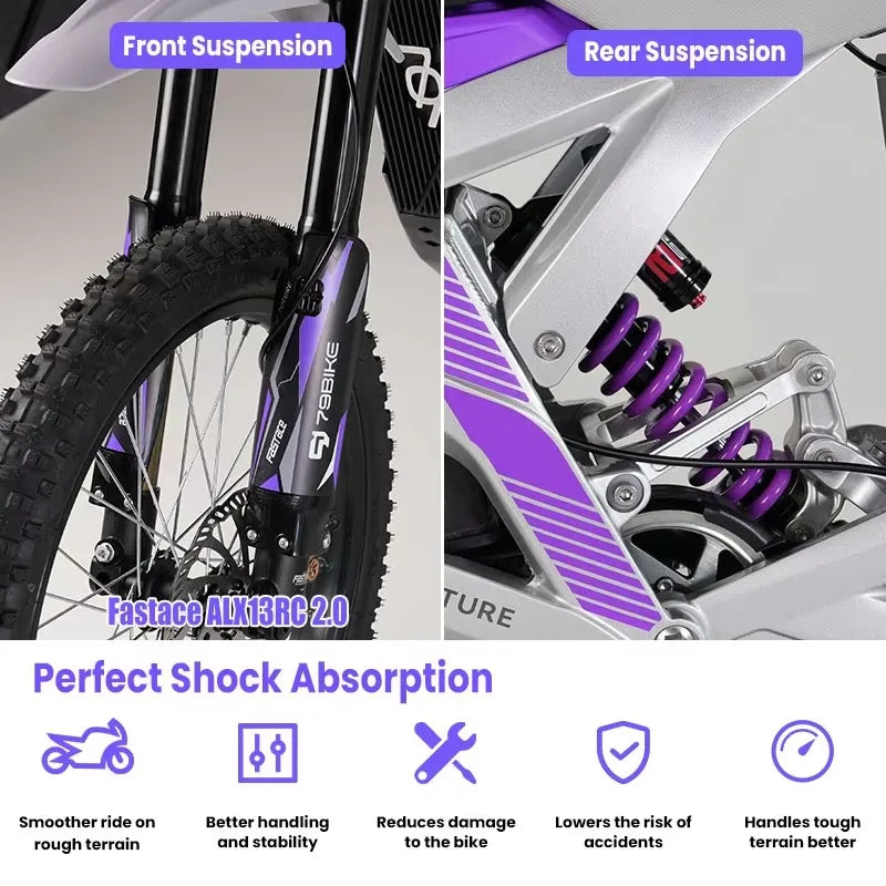 UTV&ATVPro for Adult Electric Dirt Bike 72V Motocross Mountain Hilly Road Racing Bike 85km/h Max Speed 120km Range Front/Rear