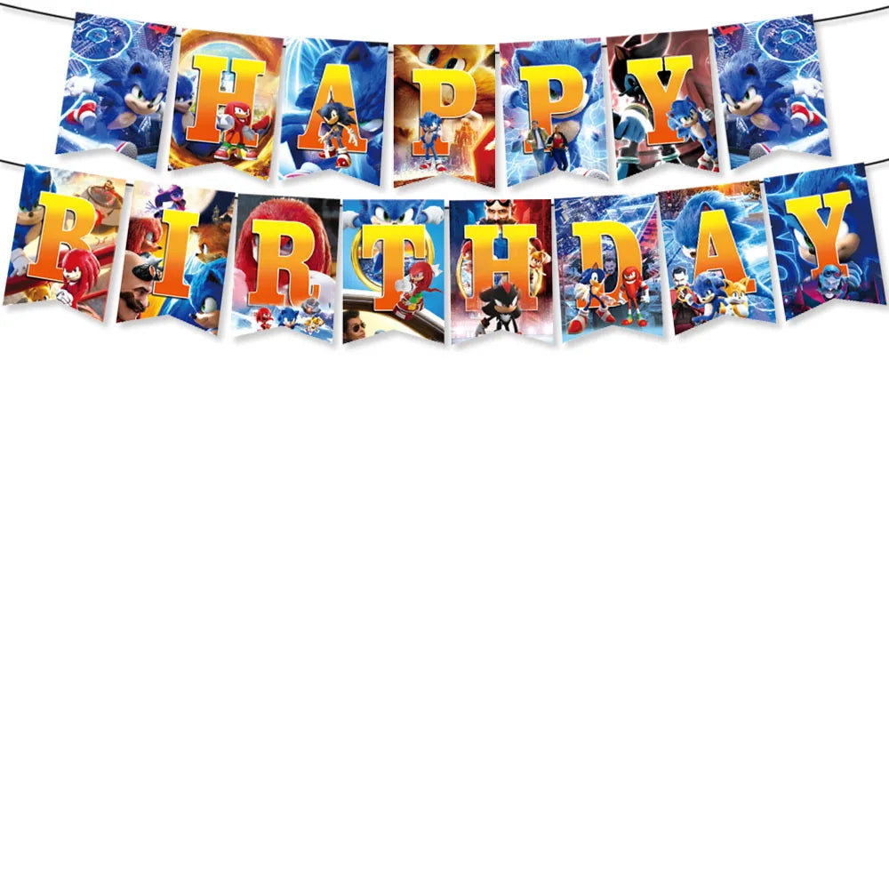 New Sonic Birthday Party Decoration Hedgehog Action Figure Party Paper Plate Knife Fork Paper Towel Cup Tablecloth Toy Kid Gifts