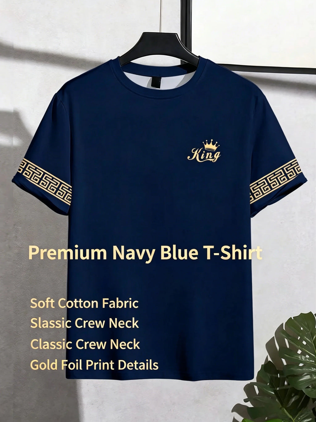 T Shirt for Man Men's Black and Golden Casual T-shirt Printed with "King" Crown + Arm Pattern Clothing Light Luxury Personality
