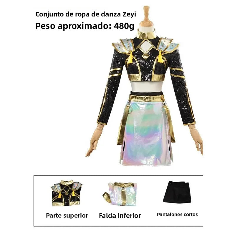 Kpop  Magic Girl Cosplay Costume Children Adults Anime Mila Performance Black Gold Costume Full Set for Halloween