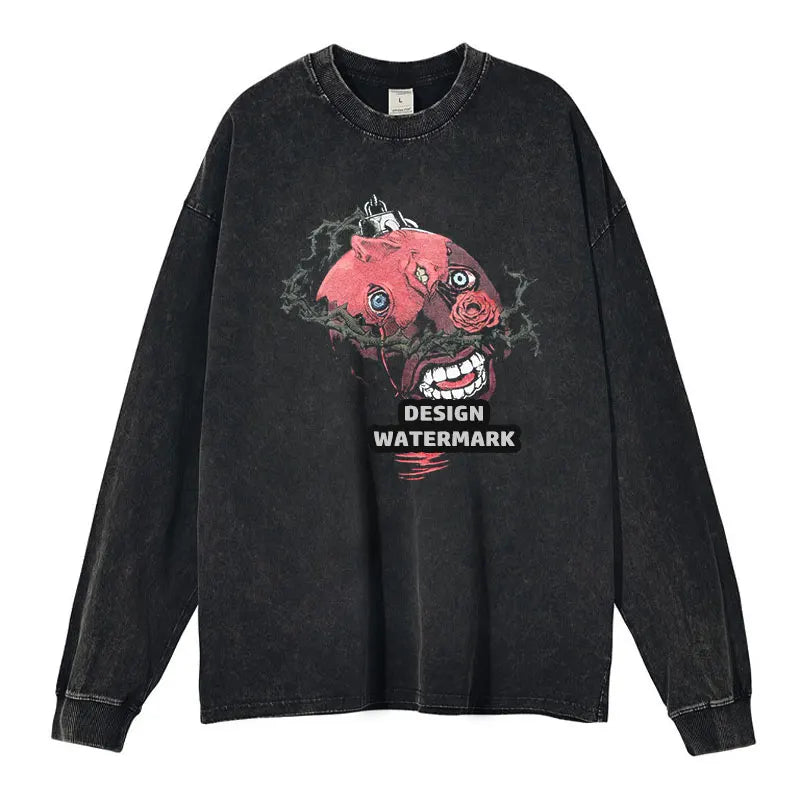Anime Griffith Sweater Oversized Vintage Washed B -Berserk Long Sleeve T Shirt Manga Guts Pullover Zodd Sweatshirts 100% Cotton
