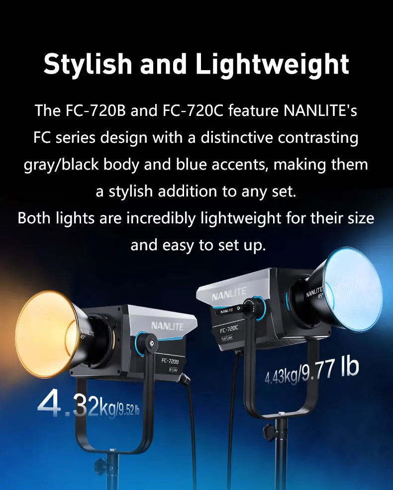 Nanlite FC-720B FC-720C LED Spotlight Wide CCT Range High Color Accuracy Built-in Special Effects for Filmmaking Video Studio