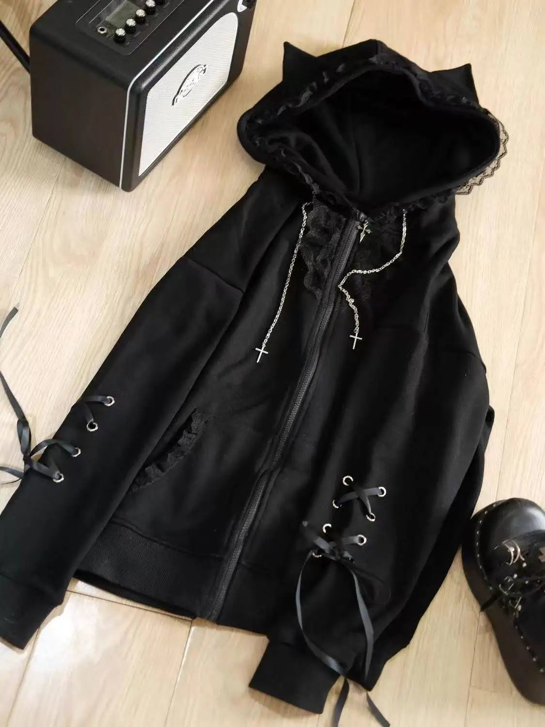 American Vintage Japanese Jacket Hooded Women 2026 Cotton Coats Outwear Design Subculture Gothic Sweatshirts Harajuku